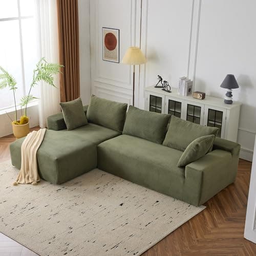 107'' Modular Sectional Sofa, Cloud Sectional Couch with Deep Seat, L-Shape Sofa Couch with Chaise, Convertible Sponge Compression Sofas for Living Room Bedroom, Green