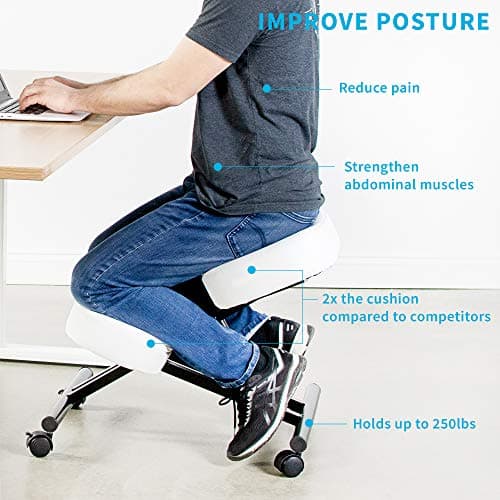 DRAGONN by VIVO Ergonomic Kneeling Chair, Adjustable Stool for Home and Office - Improve Your Posture with an Angled Seat - Thick Comfortable Cushions, White, DN-CH-K01W 10