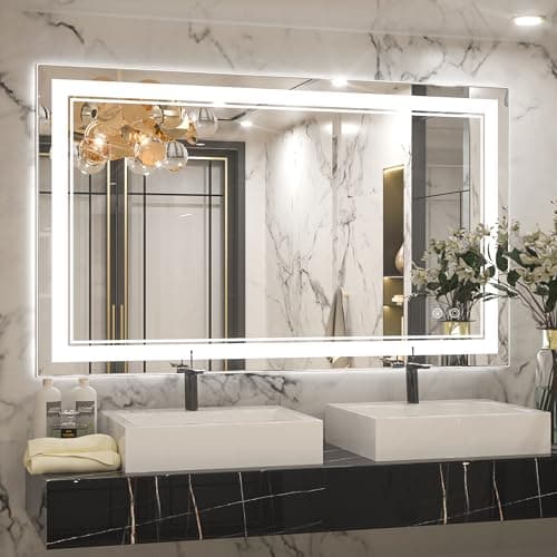 Keonjinn LED Bathroom Mirror with Lights, 40 x 24 Inch Front Lighted Vanity Mirror, HD Tempered Glass, UL-Listed LED Driver, Anti-Fog, 6000K Dimmale, Memory Function, Easy Installation