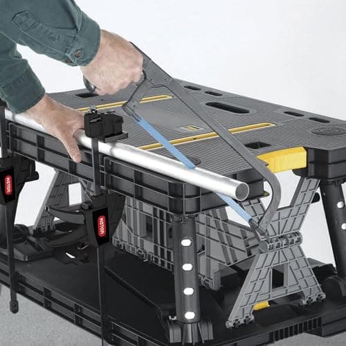 Keter Heavy-Duty Folding Workbench with 1,000 Pound Capacity - Foldable Work Table for Garage, Woodworking, and Outdoor Workshop with 12 Inch Adjustable Clamps 7