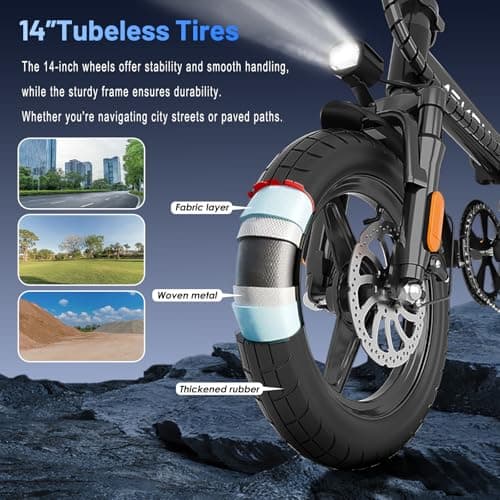 RPINT Electric Bike for Adults and Teens, 740W Peak Motor E-Bike with 30-60 Miles PAS Range, 48V 10AH Removable Battery, 14" Folding Mini Ebike with 20MPH, Electric Bicycle for Commute 8