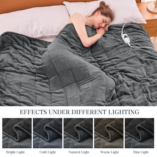 greenoak Heated Weighted Blanket for Adults - Sherpa Fleece Electric Throw Blanket (50”x60”, 13lbs, Grey) - Thick Soft Warming Plush Heating Blanket with 10 Heating Levels & 1-8 Hours Auto Off 6