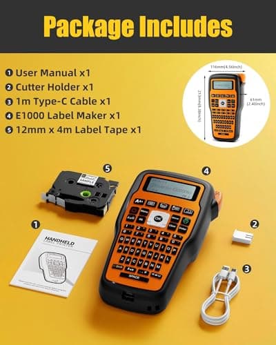 VolenGo Label Maker Machine with-Tape, Heat Shrink Label Maker Waterproof-Labels, Wire Cable label Maker, E1000 Labeler Machine with-Tape 12mm Laminated Handheld Labeling Machine for Industrial Office 9