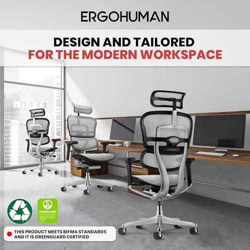 Ergohuman Eurotech ME7ERG GEN2 High Back Mesh Office Chair with Tilt Tension Control, Tilt Lock, Back Angle, Back Height, Synchro Tilt, Seat Height, Seat Depth, and Arm Height Adjustments, Grey 5