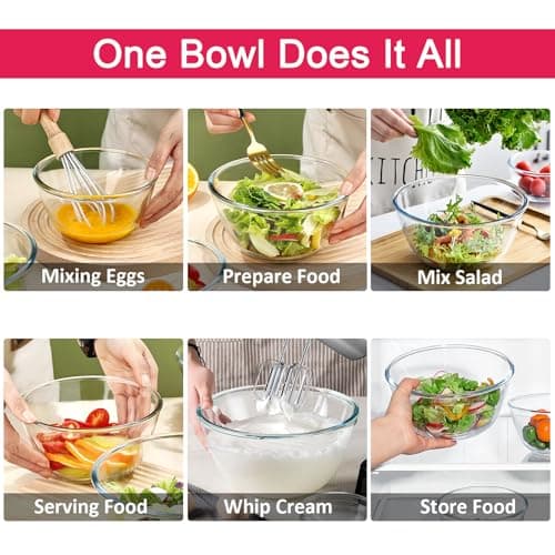 KOMUEE 4 Pack Glass Mixing Bowls Set with Lids (4.8QT, 2.9QT, 1.7QT, 0.8QT), Glass Nesting Bowls for Kitchen Baking, Cooking and Serving, Oven, Dishwasher, Freezer, and Microwave Safe 5