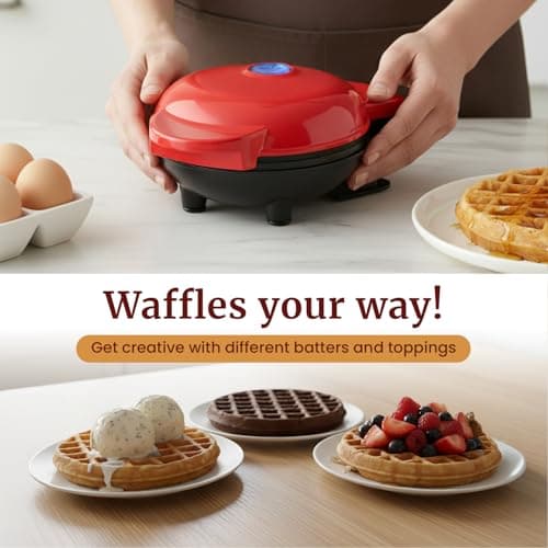 Elite Gourmet EWM015R# Electric Nonstick 4.5-inch Mini Waffle Maker, Belgian Waffles, Compact Design, Hash Browns, Keto, Snacks, Sandwich, Eggs, Easy to Clean, Red 7