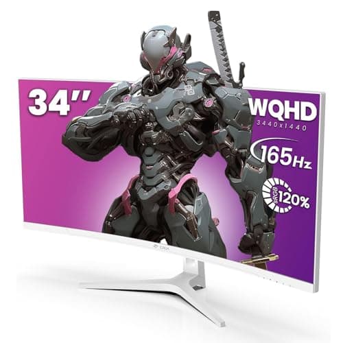 CRUA 34'' White Gaming Monitor 165Hz/144Hz 21:9 1500R Ultrawide Curved Monitor, WQHD 3440X1440 120%sRGB VA Panel Computer Monitor Support Freesync, PIP/PBP, HDMI2.0 & DP1.4, Wall Mount&Tilt Adjustable