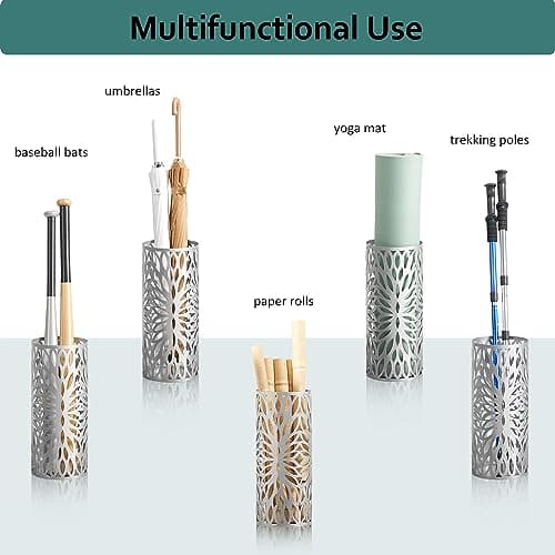 LANDVOI Umbrella Holder Stand for Entryway, Metal Organizer With Detachable Drip Tray, Round Freestanding Rack, 6.7 x 6.7 x 16 Inches, Silver DUH11S 6