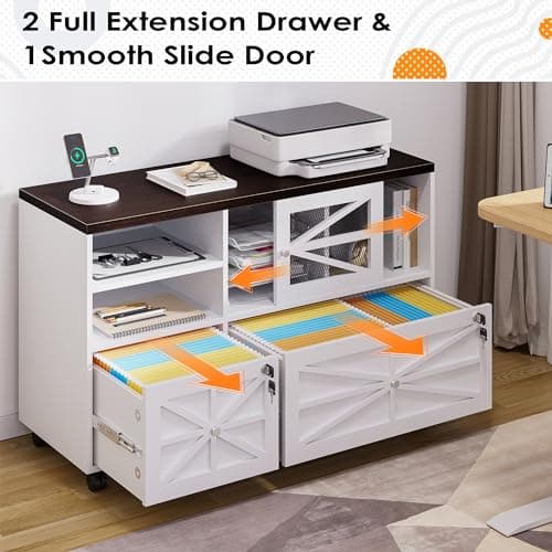 kepptory 2 Drawer File Cabinet with Lock, Rolling File Cabinet for Home Office Fits Files Letter/Legal/F4/A4, Filing Cabinet 2 Drawer with Adjustable Shelf & 2 Lockable Wheels (White + Brown) 7