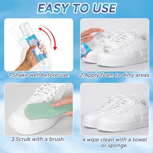 Clennaner White Shoe Cleaner, 6.76 Oz Shoe Cleaner Kit with Brush and Towel, Sneaker Cleaner Work on Leather, Knit, Canvas, Suede, PU (LARGE) 5