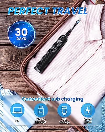 UNINGOPI Electric Toothbrush with Water flosser, 3 in 1 Teeth Cleaning Kit with 7 Modes, Electric Toothbrush and flosser Combofor Adults, Water Flosser Portable for Travel and Home (Black) 7