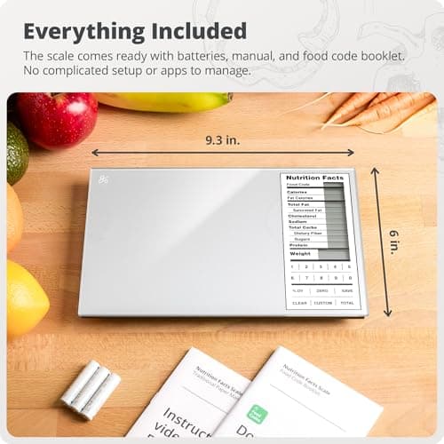 Greater Goods Food Scale with Nutrition Calculator, Non Connected Calorie Scale for Meal Prep, Weight Loss, 2000 Pre-Loaded Food Codes, Compact Kitchen Scale, Battery Operated, 11lb Capacity, Silver 6