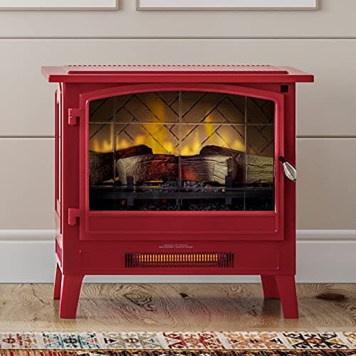 Country Living Infrared Freestanding Electric Fireplace Stove Heater in Deep Red | Provides Supplemental Zone Heat with Remote, Multiple Flame Colors, Metal Design with Faux Wooden Logs 9