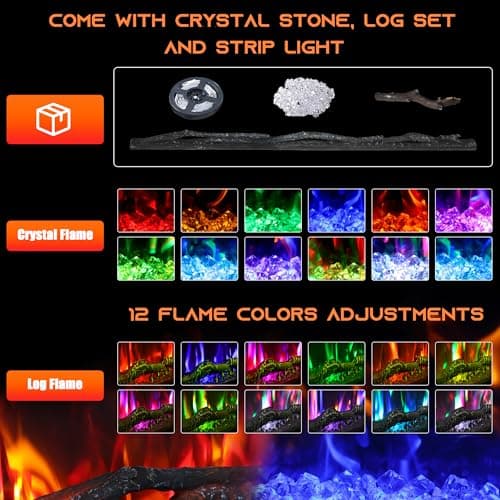 Weyderk 62" Electric Fireplace with Mantel, Fireplace TV Stand with 42" Insert for Livingroom/Bedroom, 12 Realistic 3D Flame Effects & 15 LED Colors, Remote Control, 750/1500W Heats, Timer, White 8