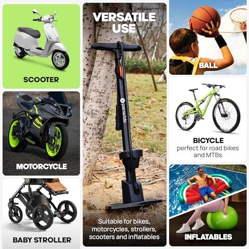 Bicycle Pump with Pressure Gauge – High Pressure Bike Tire Inflator 230 PSI – Reliable and Versatile Floor Air Pump with Presta Schrader Valves – Bike Pumps for Tires 7