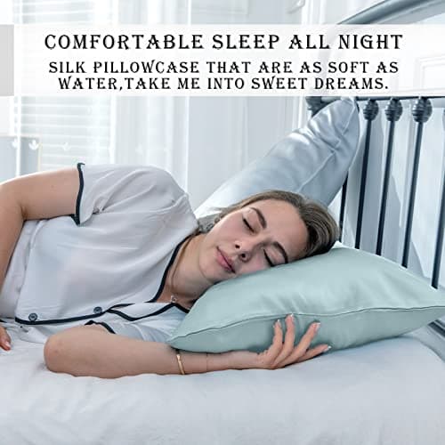 Mulberry Silk Pillowcase for Hair and Skin Queen Size 20"X 30" Pillow Case with Hidden Zipper Soft Breathable Smooth Cooling Silk Pillow Covers for Sleeping (Haze Blue,Queen,1Pcs) 6