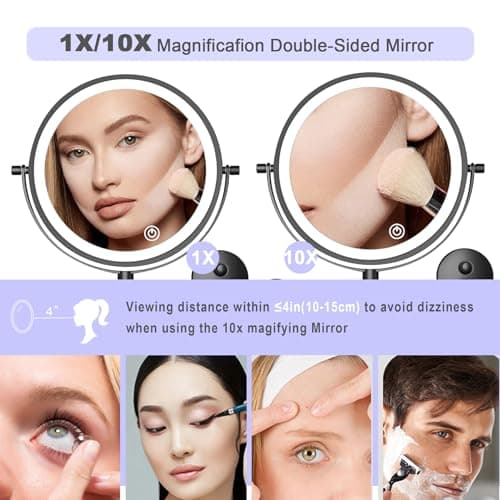 8“Wall Mounted Makeup Mirror With Lights, 10x Magnifying Mirror Wall Mount for Vanity, Bathroom and Shaving, Rechargeable Wall Mounted Makeup Mirror Swing Arm with Adjustable Brightness (Black-10X) 7