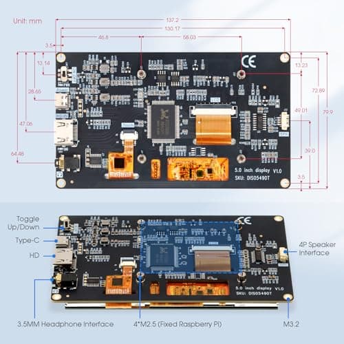 ELECROW 5 Inch Mini Touchscreen Monitor, TN Capacitive 5-Point Touch Screen 800×480 HD LCD Display Compatible with Raspberry Pi 5/4/4B/3B+/3B/B+, PC, Laptop, Driver-Free 5