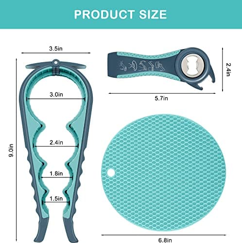 Jar Opener for Weak Hands, Seniors with Arthritis, 5 in 1 Multi Function Bottle Opener Lid Opener For Arthritic Hands with Non Slip Rubber Jar opener Gripper Pad(blue) 6