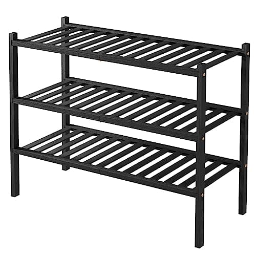 ROMGUAR CRAFT 3 Tier Bamboo Shoe Rack for Closet Free Standing Wood Shoe Shelf Storage Organizer for Entryway Small Space Stackable 27"x11"x20" (Black) 8