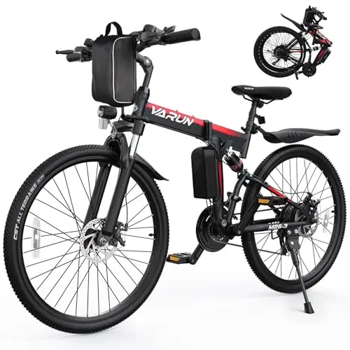 VARUN Folding Electric Bike - Peak 750W Motor Foldable Electric Bike, Folding E Bike with 48V Removable Battery, Up to 20+MPH 50 Miles, 21-Speed Gears & Dual Hydraulic Suspension