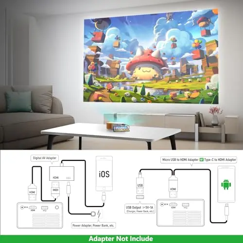 PVO Mini Projector Portable For Cartoon, Outdoor Video Projectors, LED Pico Movie-Projector for Home Theater, Kids Gift, Video Can Be Easily Mirrored Directly to The Projector Via Data Cable 9