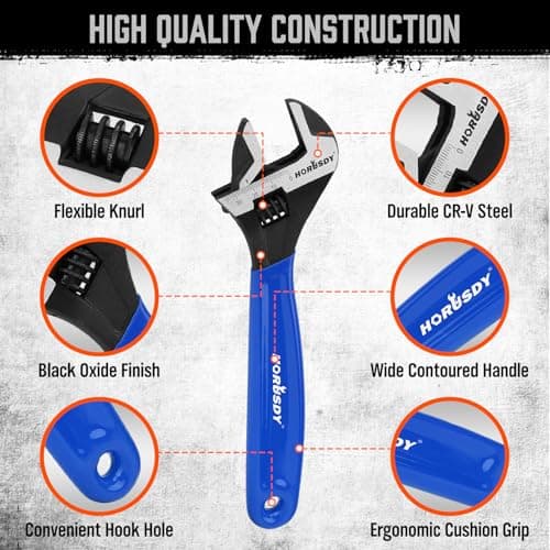 HORUSDY 3-Piece Adjustable Wrench Set (6/8/10 in), Wide Jaw Black Oxide Finish, Cr-V Steel, Metric & SAE Scales, Adjustable Spanner Set for Home Garage Workshop 5