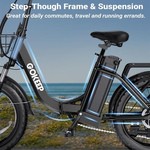 GOKEEP 1300W Folding Electric Bike, 75 Miles PAS Range, 52V 13Ah Removable Battery, 20" Fat Tire & Front Suspension Electric Bicycles, 20MPH 7-Speed Commuter Ebike, Max 330LBS, UL2849 Certified, Black 5