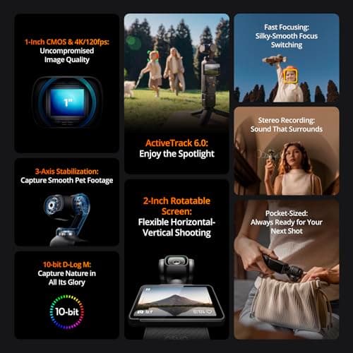 DJI Osmo Pocket 3 Creator Combo, 1'' CMOS, 4K Resolution/120fps Vlog Camera, 3-Axis Stabilization, Face/Object Tracking, Mic Included for Clear Sound, Digital Camera for YouTube 5