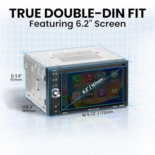 BOSS Audio Systems BCP62 Car Stereo - Apple CarPlay, Double Din, 6.2 Inch Capacitive Touchscreen, Bluetooth, No CD DVD Player, AM/FM Radio Receiver, USB 5