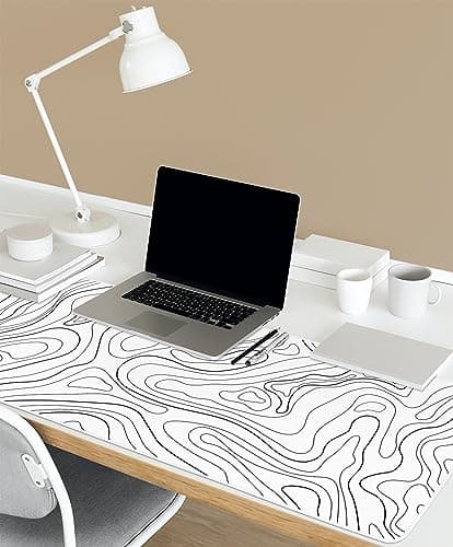 Topographic Mouse Pad XL - Large Extended Desk Mat for Gaming, Black and White Minimalist Keyboard Pad for Office & Home 6