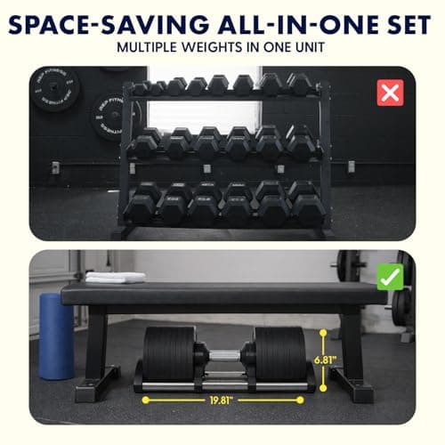 SQUATZ Adjustable Dumbbell, 9 Resistance Options Ranging From 4.5 To 70 lbs., Single Dumbbell with Twist Lock, Anti-Slip Metal Handle, Compact Home Gym Weights with Quick Change Plates, Secure Grip 6