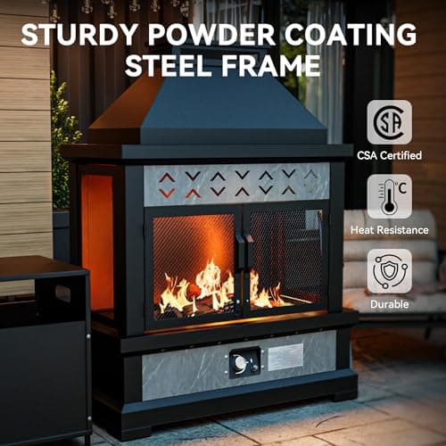 Gardenbee 35" Outdoor Propane Fireplace with Tank Storage, 50,000 BTU Outdoor Gas Fire Pit with CSA Certified, Adjustable Flame, Dust Cover, Smokeless Ceramic Wood for Patio, Garden, Deck, Grey 5