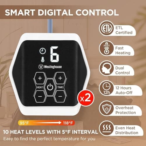 Westinghouse Heated Blanket Queen Size, Soft Flannel to Sherpa Electric Blanket with 10 Heating Levels, 12 Hours Auto Off, Fast Heating Blanket, Machine Washable, 84x90 Inch, Charcoal 6