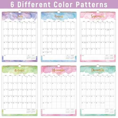 Calendar 2026-2027 - July 2026 - June 2027, Wall Calendar 2026-2027, 12" x 17", 18 Months Calendar, Twin-Wire Binding, Hanging Hook, Blocks and Julian Dates - Colorful Waterink 5