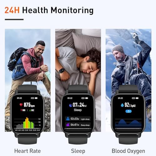Smart Watch for Men Women, 1.85" HD Screen Smartwatch (Answer/Make Call) Heart Rate Sleep Monitor Pedometer, 110+ Sports Mode Fitness Watch, IP68 Waterproof Fitness Tracker for Android iOS, Deep Black 7