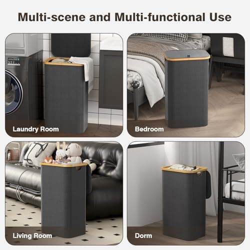 100L Laundry Hamper with Lid, Large Laundry Basket with Bamboo Handles, Clothes Hampers for Laundry with Removable Bag, Dirty Clothes Hampers for Bedroom Aesthetic, Dark Grey 7