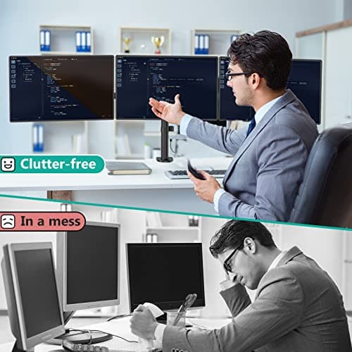 WALI Triple Monitor Mount, 3 Monitor Desk Mount for 13-27 inch Computer Screens, Holds up to 22 lbs, Triple Monitors Stand for Desk, with Tilt, Swivel, Rotation, VESA 75/100mm (M003S), Black 5