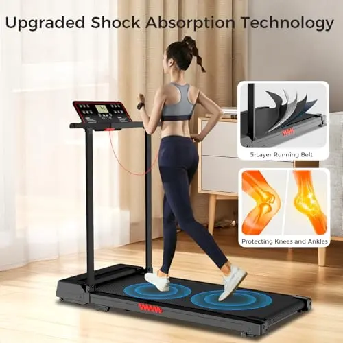 ZPUFDYM Treadmill with Handles, Walking Treadmills for Home Small Spaces, 3.0HP Walking Pad Treadmills with Handle Bar & LED Display, Treadmill with Desk Workstation for Home Office, 320 LBS Capacity 4