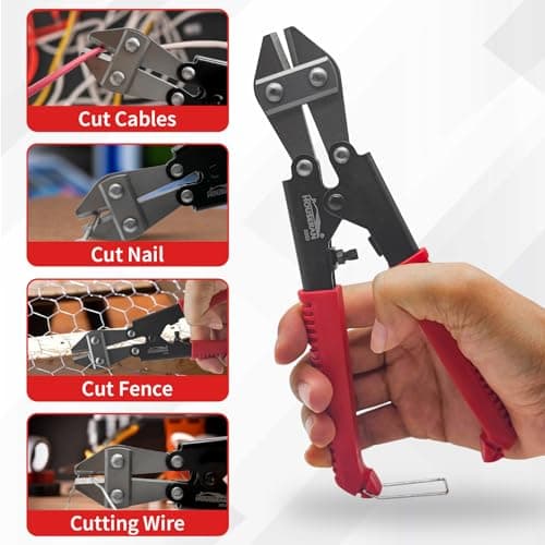 HOUSERAN Bolt Cutter 8 inch, Mini Bolt Cutter with Comfort Handle Grip, Safty Lock, Heavy Duty Bolt Cutter for Bolts, Steel Wires, Cables and Rivets 6