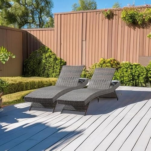Asifom 79'' Long Reclining Chaise Lounge Set (Set of 2), Outdoor Wicker Reclining Lounge Chair Patio Rattan Double Chaise Lounge Lawn Sunbathing Chairs Beach Pool Backrest Recliners (Set of 2) 5