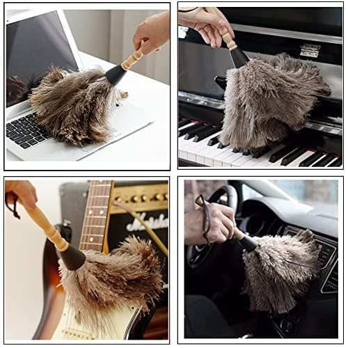 2pcs Ostrich Feather Dusters Natural Feathers Duster with Wooden Handle Natural Ostrich Feathers for Home Cleaning and Office Finishing Duster(2pcs，Length14” 5