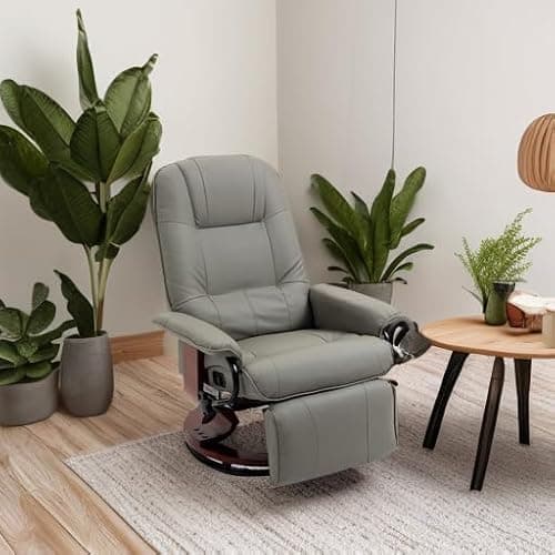HOMCOM Swivel Recliner Chair, PU Leather Reclining Armchair with Retractable Footrest, Lounge Chair with Wood Base and Adjustable High Back for Small Spaces, Living Room, RV, Bedroom, Gray 6