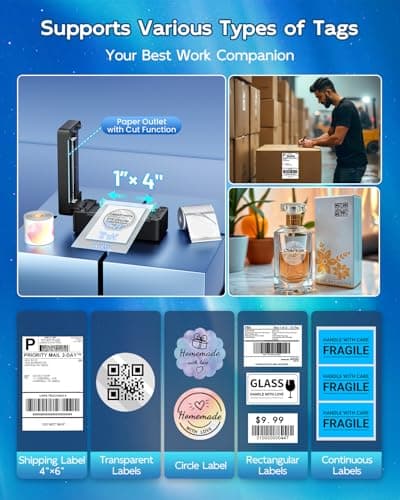 LabelCreate Bluetooth Thermal Shipping Label Printer, 4x6 Thermal Label Printer for Small Business, 2410BT Wireless Label Printers Compatible with iOS Android & PC, Widely Used for USPS, Tiktok 7