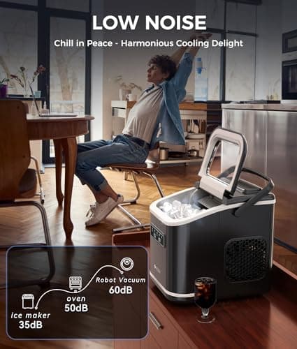 Ecozy Countertop Ice Maker, Portable, Self-Cleaning, 9 Bullet Ice Cubes in 6 Mins, 26lbs/24Hrs, Ice Maker Machine with Ice Bags, Handle, Standing Scoop and Basket, Black, IM-BS261C 5