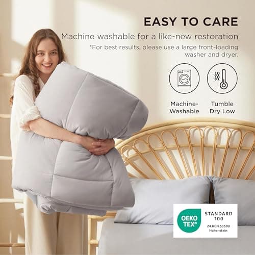 Bedsure Comforter Duvet Insert - Quilted Comforters Twin XL Size, All Season Duvet, GentleSoft Down Alternative Bedding, with 8 Tabs, Gifts for Women/Men, Light Grey, Twin XL 92 x 68 Inches 5