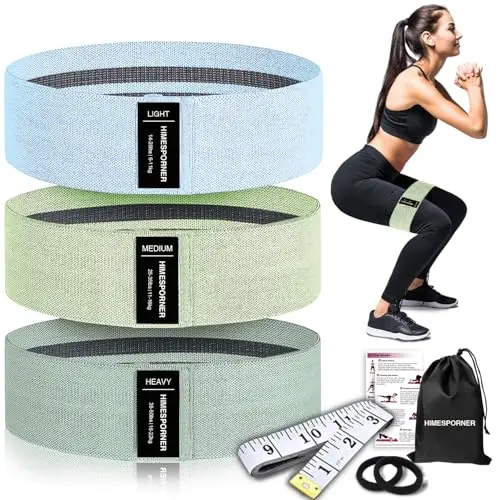 HIMESPORNER Wide Fabric Resistance Bands for Working Out, 3 Level Non-Slip Exercise Booty Bands for Women & Men Leg and Glutes with Hair Ties and Tape Measure - for Home Gym Workout, Yoga, Pilates