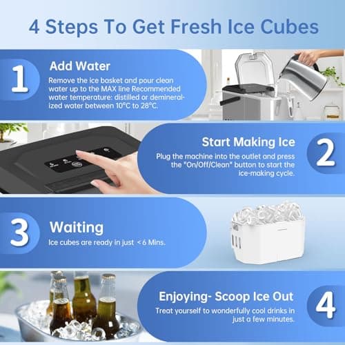 WIE Stainless Steel Ice Maker, Self-Cleaning Ice Maker Machine, 12kg/24H, 2 Sizes 9 Ice Cube Ready in 6 Mins Ice Machine with Handle, Scoop & Basket, 1.5L Ice Cube Maker for Home/Kitchen/Office/Bar 5