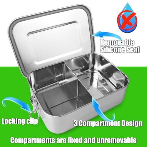 UPTRUST Leak Proof Stainless Steel Bento Container for Lunch, 40oz Bento Lunch Box for Kids or Adults, 3 Compartment Packing Box for Meal Fruit Snack (40OZ/1200ML) 4