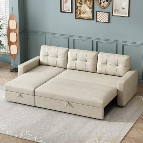 YOPTO Sleeper Sofa Couch with Pull Out Bed,L Shaped Sleeper Sofa Bed with Storage,Sectional Sleeper Couch,Convertible Sleeper Sectional Sofa-Bed W/Reversible Chaise&Back Cushion,for Living Room,Office 5